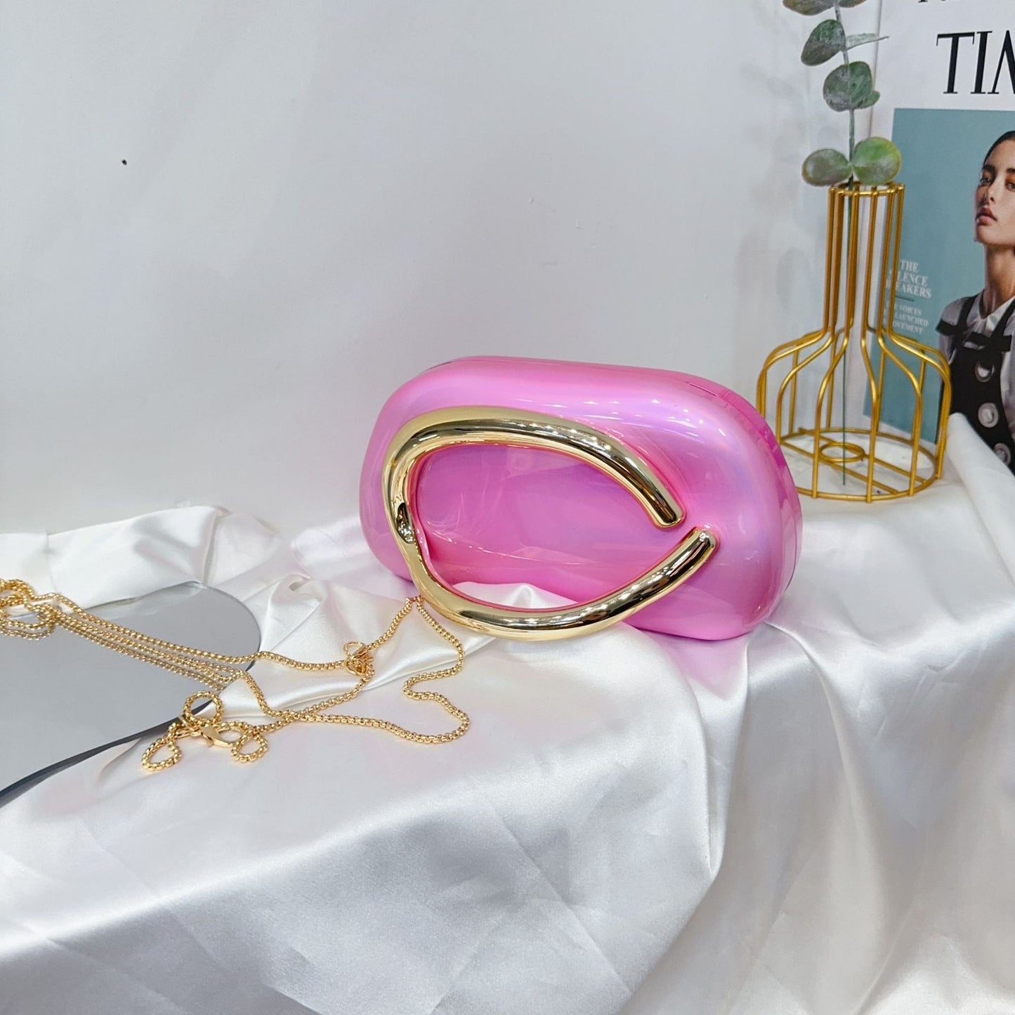 Vintage Round Box Clutch Bag - Acrylic Evening Crossbody Bag