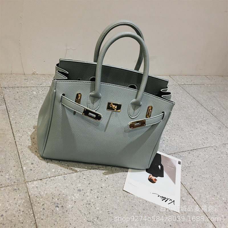 Premium Pebbled Leather Handbag - Classic Tote with Gold Hardware