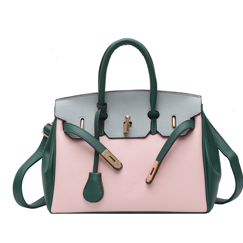 Structured Kelly Handbag - Textured Leather with Contrast Trim