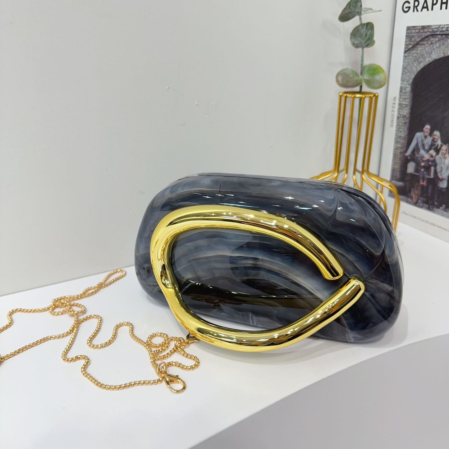 Vintage Round Box Clutch Bag - Acrylic Evening Crossbody Bag