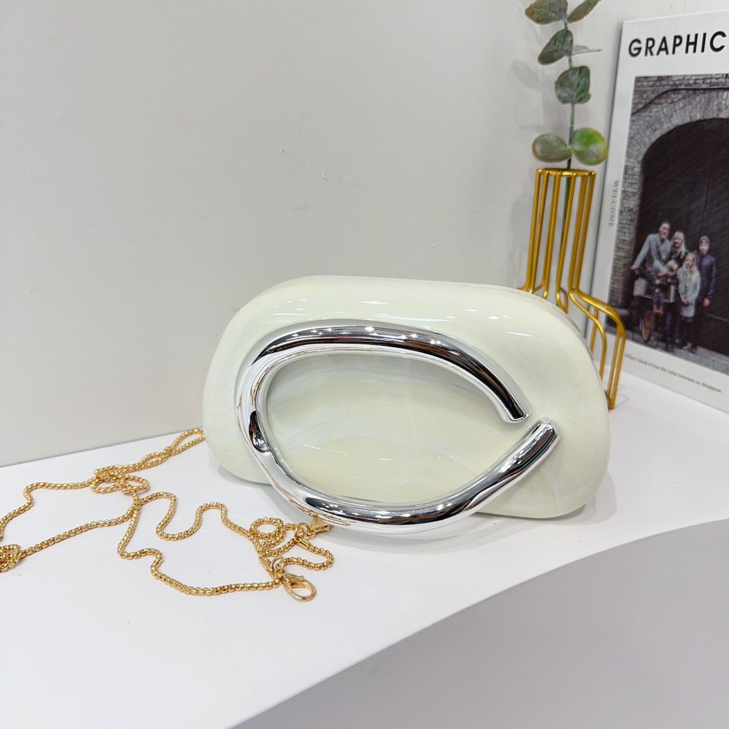 Vintage Round Box Clutch Bag - Acrylic Evening Crossbody Bag