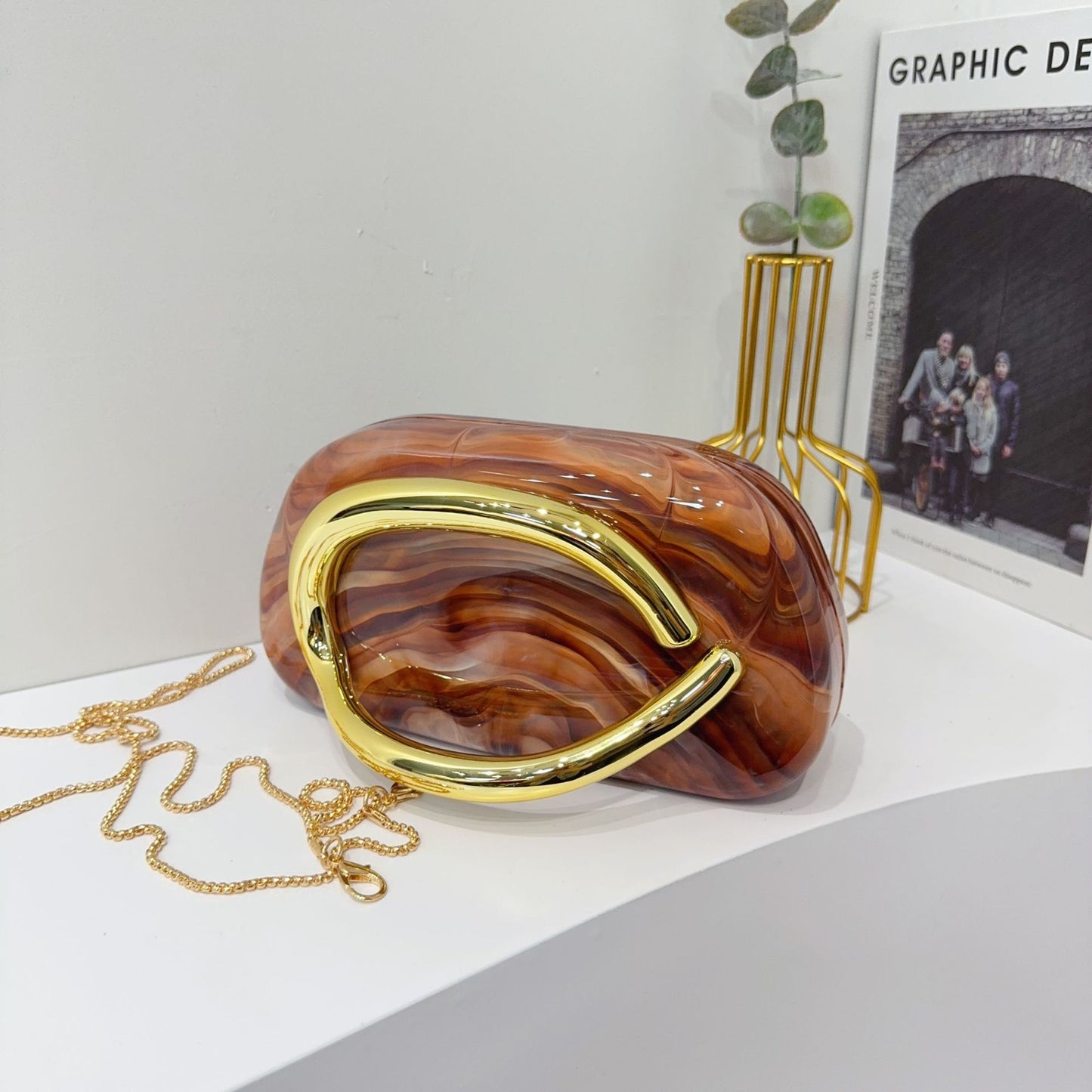 Vintage Round Box Clutch Bag - Acrylic Evening Crossbody Bag
