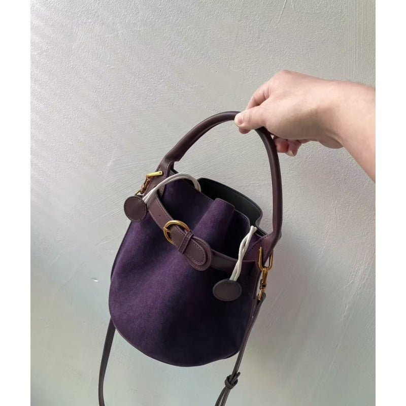 Niche Design High-end Purple Velvet Bucket Bag Women's 2025 Spring New Commuting Trendy Shoulder Crossbody Bag