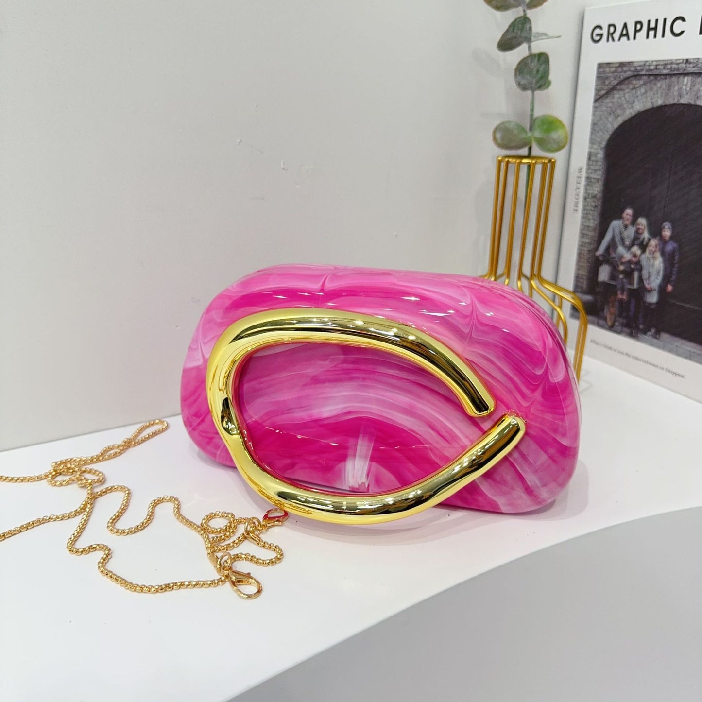 Vintage Round Box Clutch Bag - Acrylic Evening Crossbody Bag