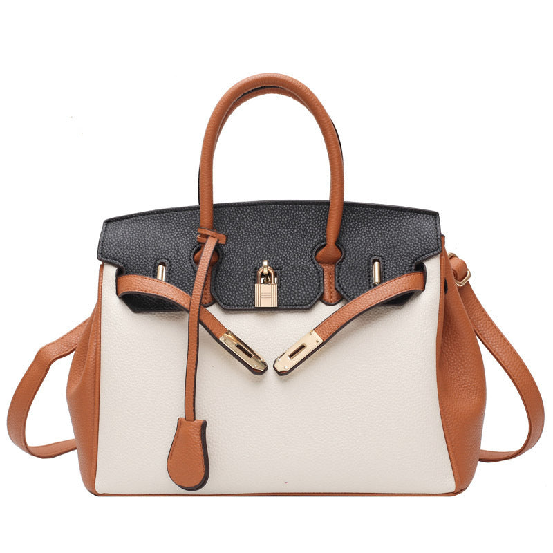 Structured Kelly Handbag - Textured Leather with Contrast Trim