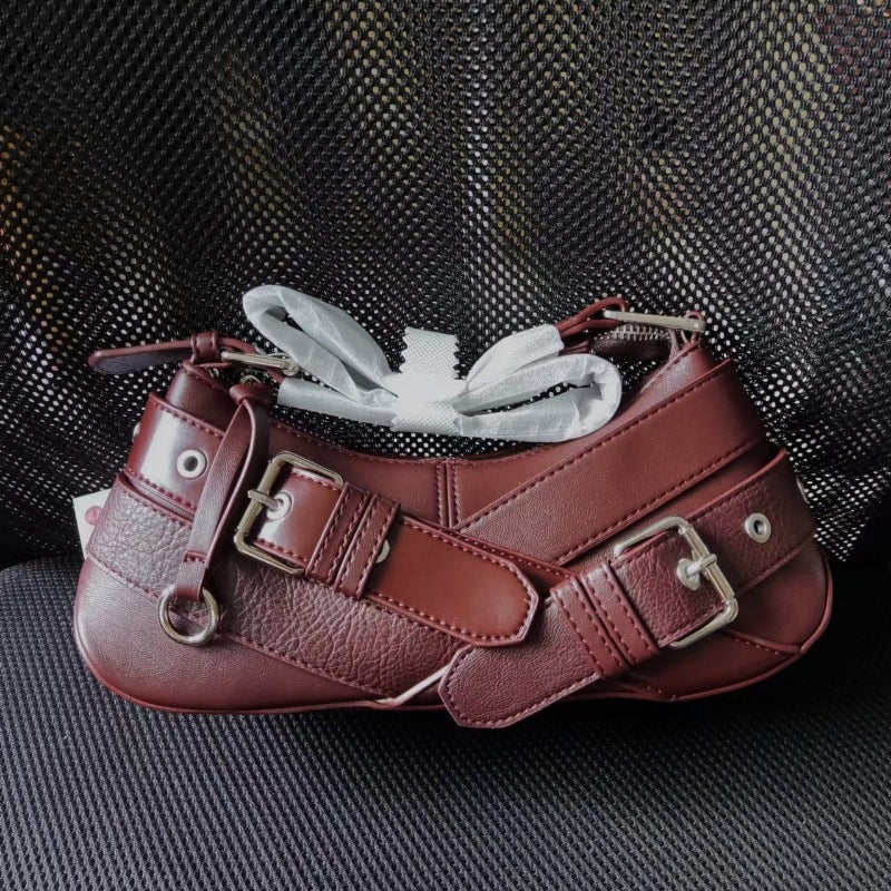 Fashion Belt Decorated Underarm Bag Retro Easiest for Match Handbag Light Luxury Women's Shoulder Bag