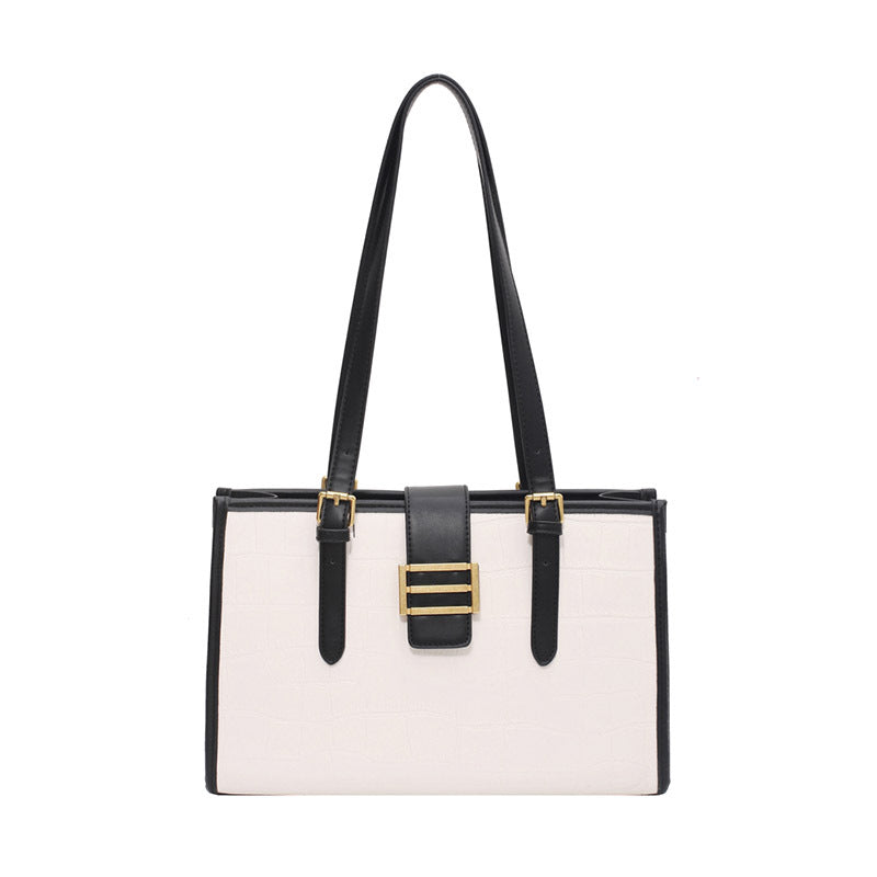 Stone Pattern Tote Bag - French Style Large Capacity Shoulder Bag