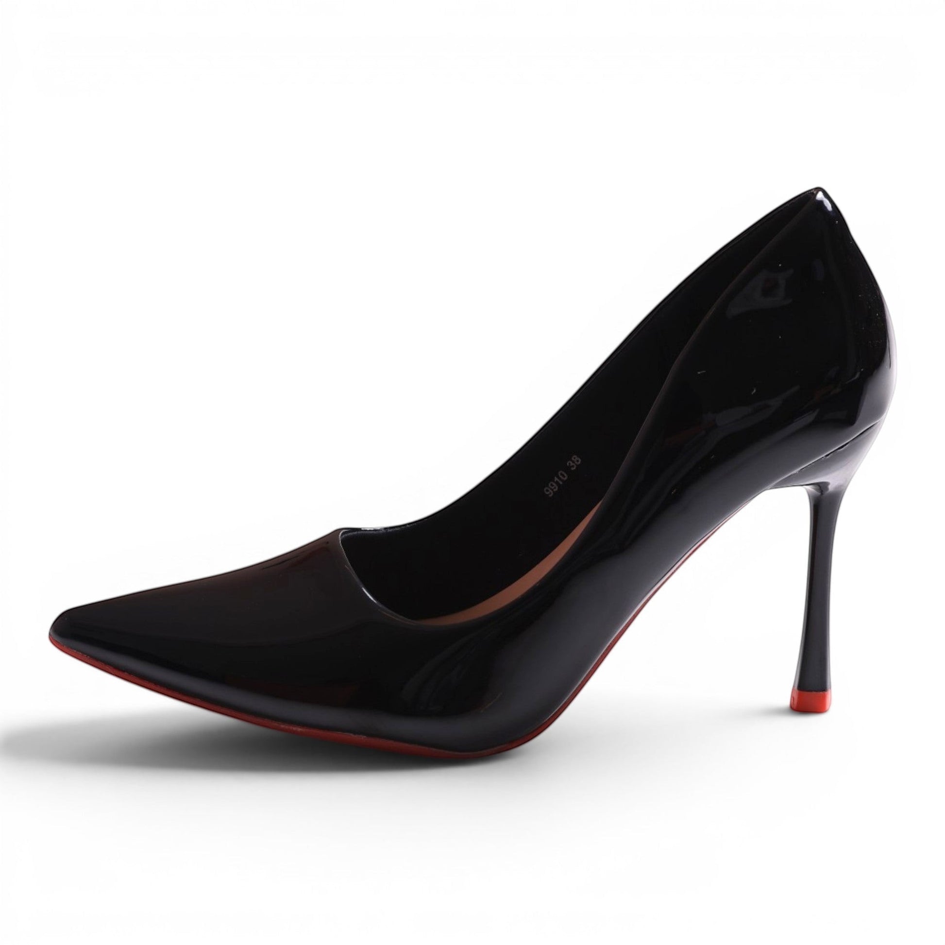 Moda Ug black patent leather pointed-toe stiletto high heels with red sole detail