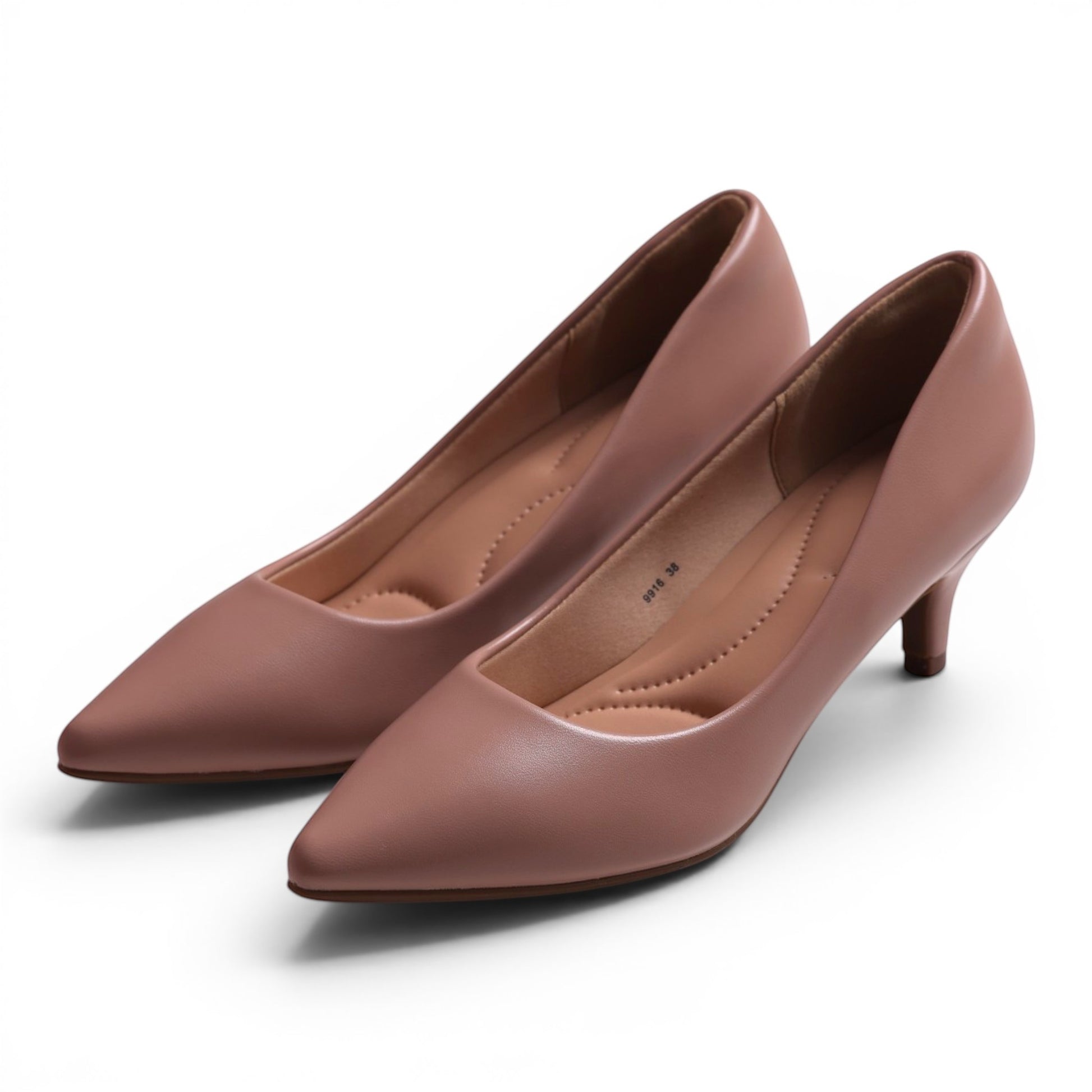 Moda Ug women's dusty rose faux leather pointed-toe kitten heel pumps, style 9916.
