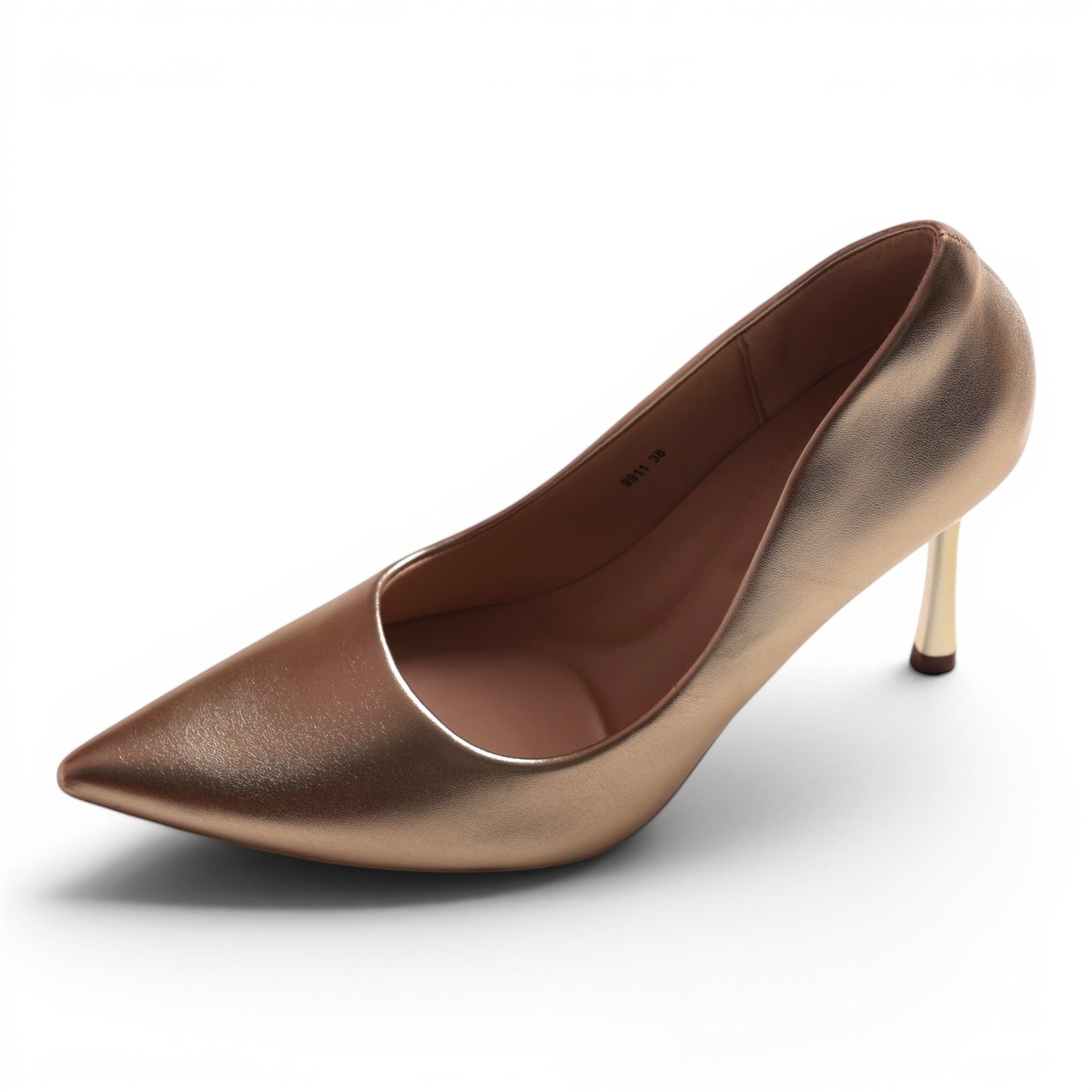 Moda Ug women's rose gold pointed-toe stiletto heel pump, faux leather, elegant style.