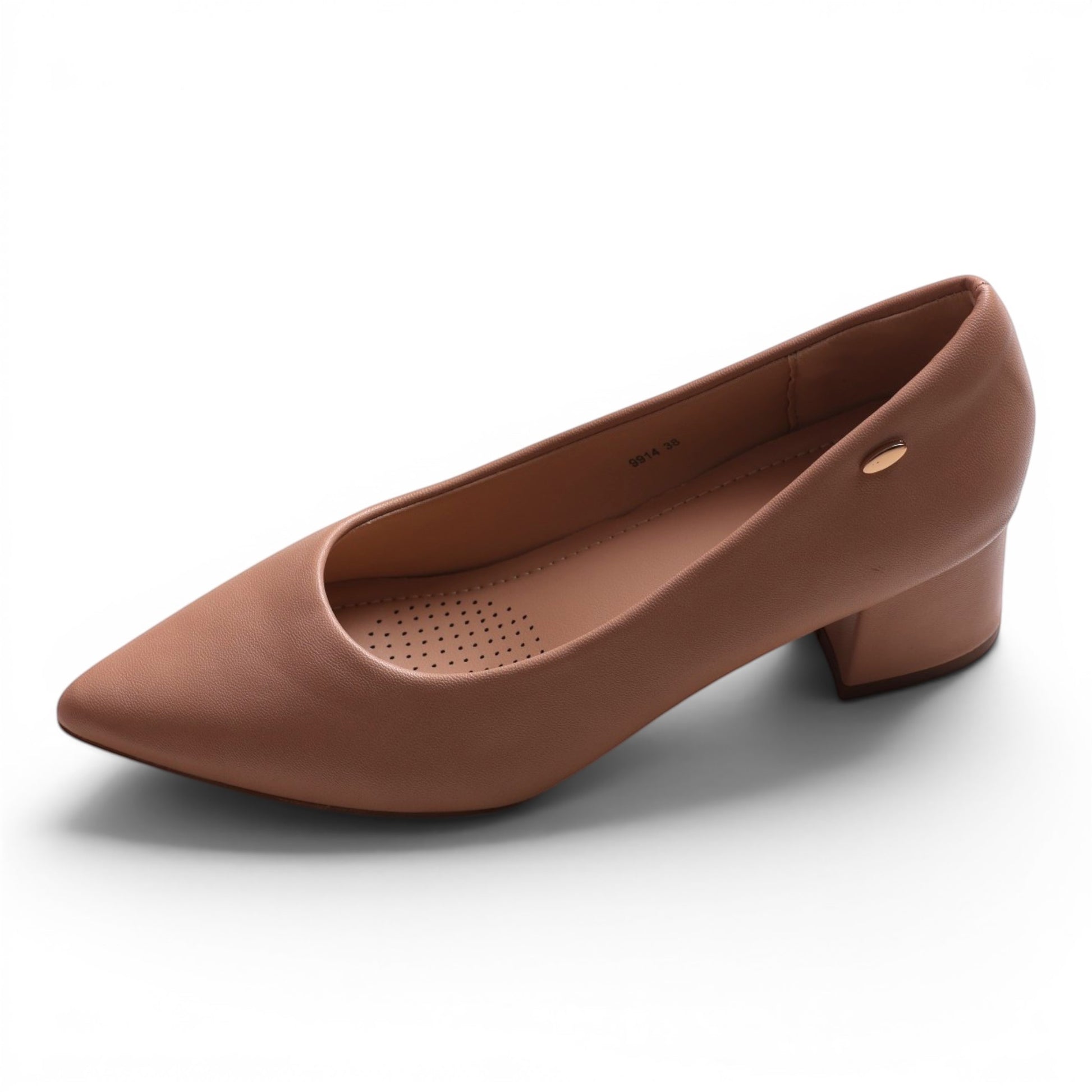 Moda Ug tan leather pointed toe block heel pump shoe 9914